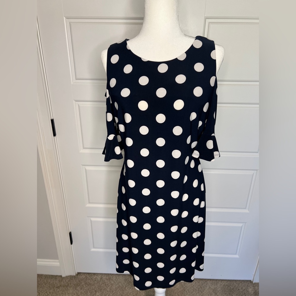 Polka Dot Sleeveless Dress- Navy Blue and White